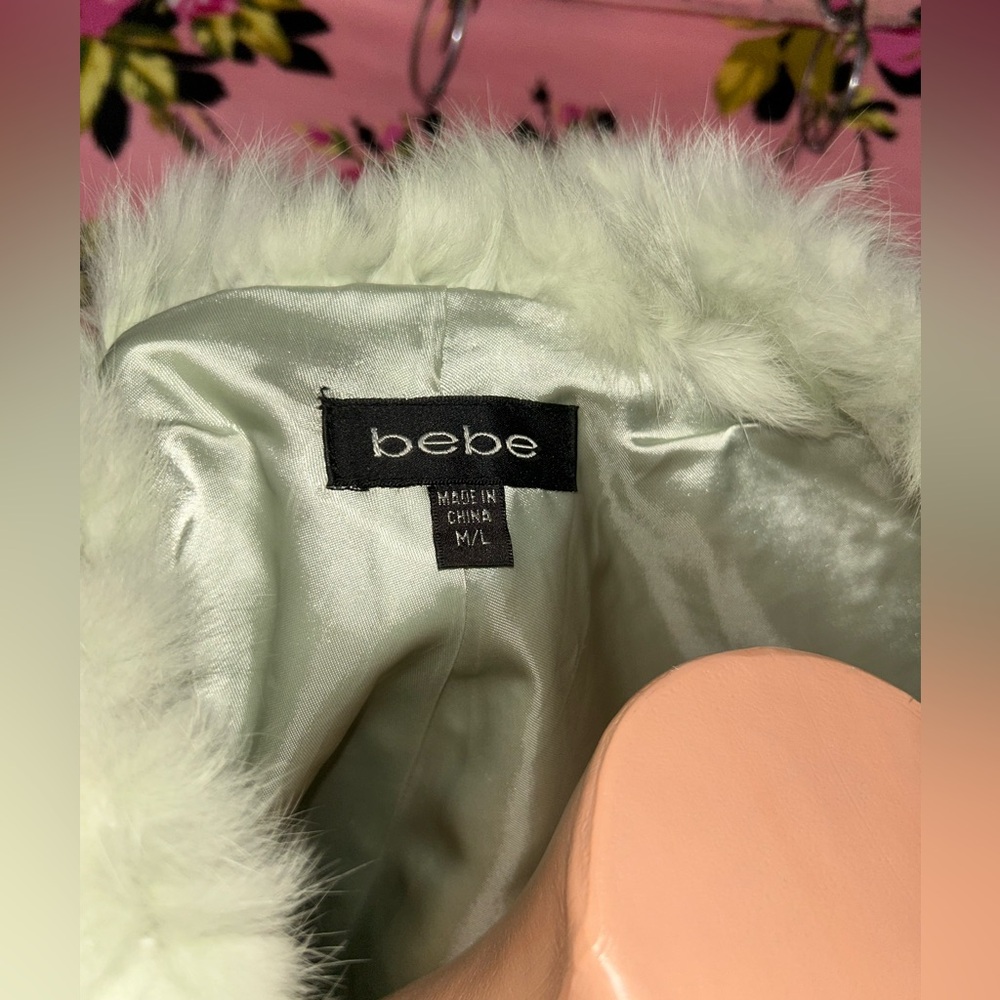Mint green pastel Bunny fur rabbit tail gypsy glam doll coat jacket cape poncho - Picture 3 of 5